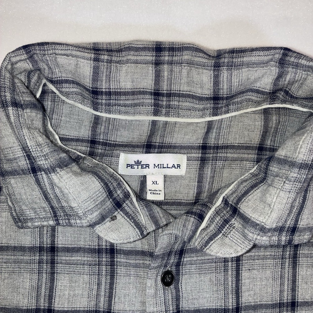 Peter Millar Button Down Mens XL Grey Blue Plaid Long Sleeve Luxury Casual Shirt - Picture 3 of 9